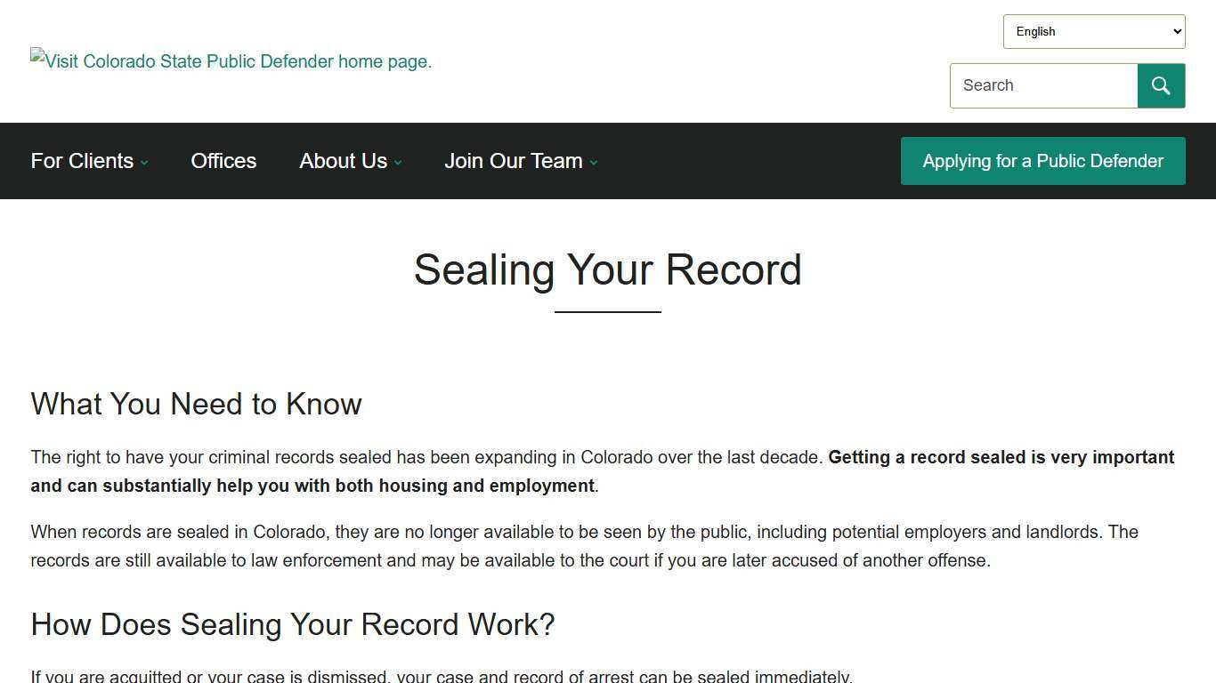 Sealing Your Record - Colorado State Public Defender
