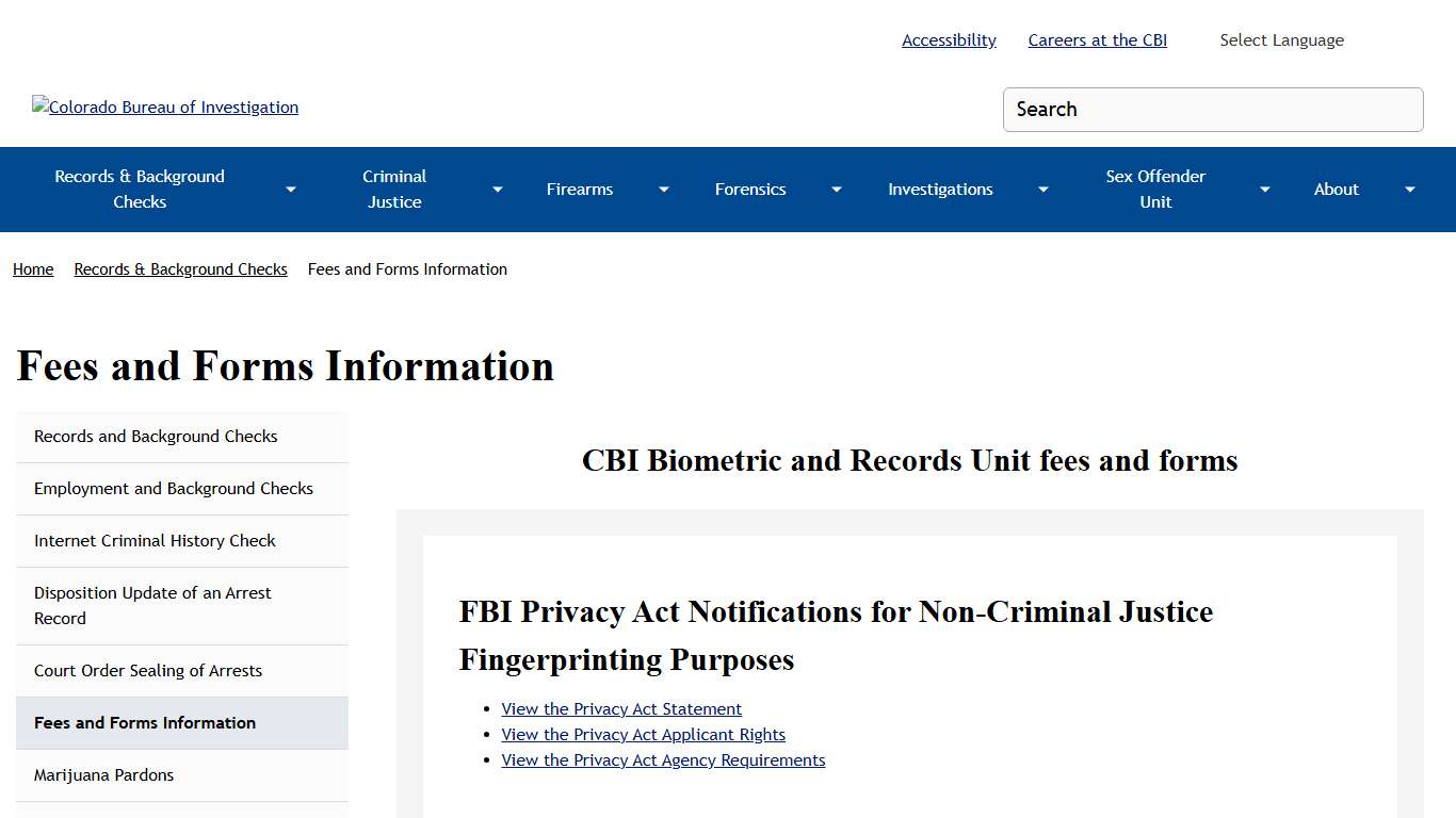 Fees and Forms Information | Colorado Bureau of Investigation