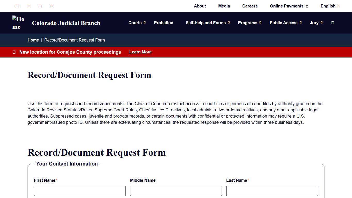 Record/Document Request Form | Colorado Judicial Branch
